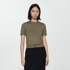 Mango Green and Tan Fitted Short Sleeve T-Shirt